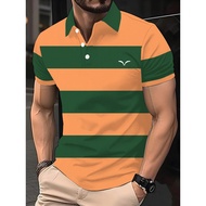 Harajuku striped polo short-sleeved shirt, polo lapel casual sports, casual printed button summer sp