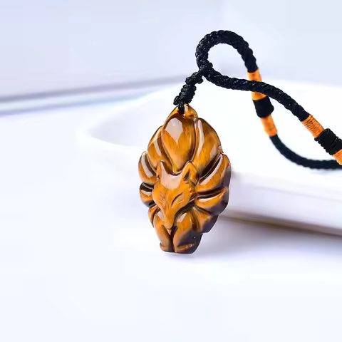 1PC Natural Tiger Eye Nine-tailed Fox Stone Pendant Fox Shape Polished Healing Energy Stone Increase