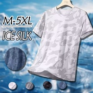 Camouflage Ice Slik Dri Fit T-shirt for Men Sports Mesh Cool Short Sleeve Tops Summer Casual Badmint