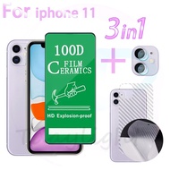 3 in 1 Screen Protector For iphone 11 HD Ceramic Tempered Glass Film Carbon Fiber Back Film Camera Lens Protection 7Plus 8Plus 12 13 14 15 Pro Max