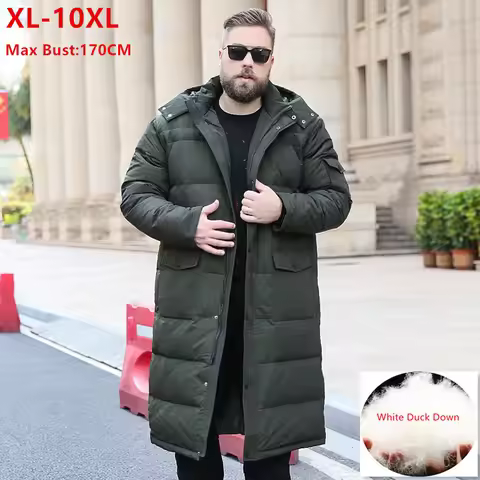Extra Long Winter White Down Jacket Men 2023 86% Black Cargo Thick Coat Hooded Warm Male Plus Size 6