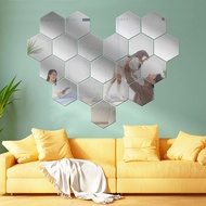 Hexagonal Mirror Sticker Wall Decoration Hexagon Mirror Wall Stickers Acrylic Self Adhesive Gold Silver 7pcs