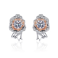 0.5 Carat Moissanite Rose Earrings for Women 100% - S925 Silver Jewelry Wedding Anniversary Party Gi