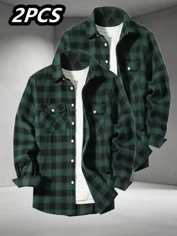 Two-piece men's trendy New York fashion plaid shirt, hooded plaid sports shirt, flannel hat shirt