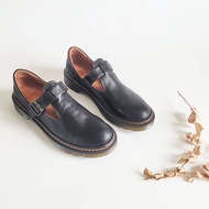 (寬楦)真皮 圓頭T字馬丁鞋 - 簡雅黑 女鞋皮鞋 大尺碼