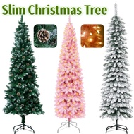 Slim Christmas Tree Pointed Snow Automatic Snow Flocked Pencil Xmas Tree Home Holiday Decor
