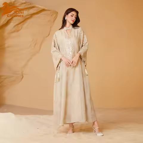 UNI Ramadan Dubai Embroidery Sequins Maxi Dress Dubai Casual Loose Abaya Muslim Woman Costume Dresse