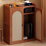 Bamboo WiFi Router Storage Cabinet, Rattan Door Hidden Storage Box, Power Strip Cable Management Hid