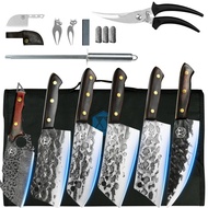 Xyj 6Pcs Camping Kitchen Knife Set With Roll Bag Scissors High Carbon