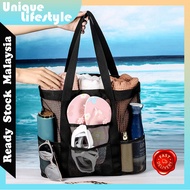 Large Beach Bags Waterproof Sandproof Mesh Beach Pool Travel Storage Tote Bag Beg Pantai Multi Pocke