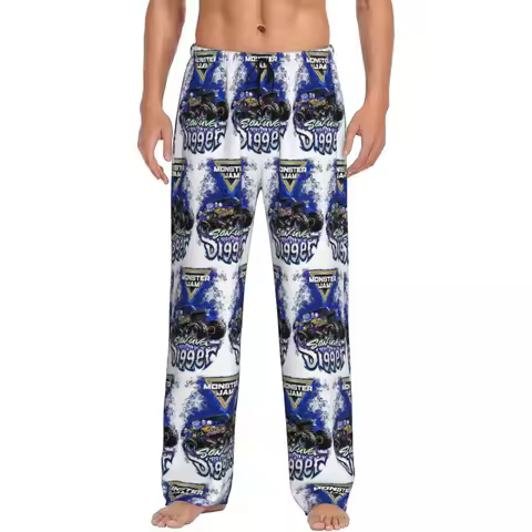 Custom Classic Monster Jam Truck Pattern Pajama Pants Men Sleepwear Sleep Lounge Bottoms with Pocket