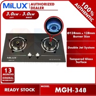 Milux 3.0kW + 3.0kW | 2 Burner Built-in Glass Hob Gas Cooker / Stove MGH-348