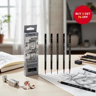 14-Pencil 6H-12B Sketching Set with Cream Floral Pen Case - Student/Artist Essentials