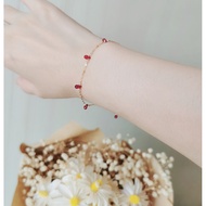 July Birthstone Gift Natural Ruby American 14K Gold Clad Simple Anti-Fade Thin Bracelet for Girlfrie