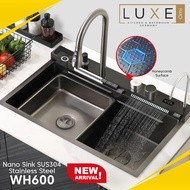 LUXE Stainless Steel Anti Scratch Honeycomb Kitchen Sink Waterfall Sink SUS304 Sinki Dapur (Nano Technology) 水槽 -[BLACK]