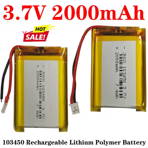 103450 3.7V 2000mAh Rechargeable Polymer Lithium Battery Jst PH 2.0mm 2pin Plug for Camera GPS Navig
