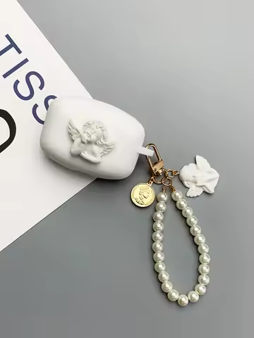 For Sony WF-1000XM5 Case Cute Angel Bracelet Keychain Pendant Sony WF-1000XM4 Silicone Soft Case Son
