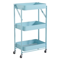 KAUKAU Simple Design Trolley Rack 3 Tier Foldable Rack Steel Kitchen Storage Rack Trolley Wheel