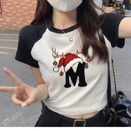 Cute Christmas  90s vintage fairycore crop top girl yk2 cyber y2k 2000s hippie tee  clothes