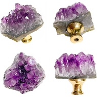 4pcs Tombol Permata Amethyst - Tombol Kabinet Batu Amethyst Semula Jadi, Pemegang Laci Kristal Ungu 