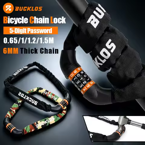 BUCKLOS 0.65/1/1.2/1.5M Bicycle Chain Lock Zinc Alloy Core Durable Bicycle Lock Chain 5-Digit Passwo