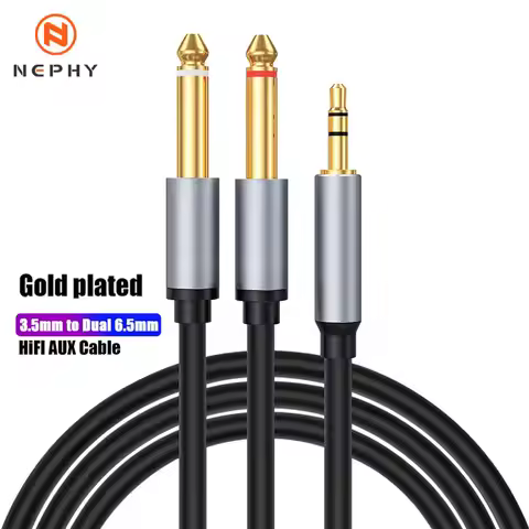 3.5mm to Double 6.5mm TRS AUX Male Mono 6.5 Jack to Stereo 3.5 Jack Audio Cable for Mixer Amplifier 