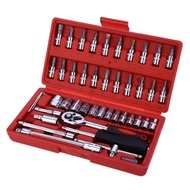 46PCS Socket Spanner Wrench Set Chrome Vanadium Tool Box Set Heavy Duty Design Spanar Lengkat Skru S