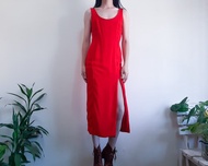 NICOLE MILLER 復古紅色晚禮服前開衩連身裙美國製造 S 碼