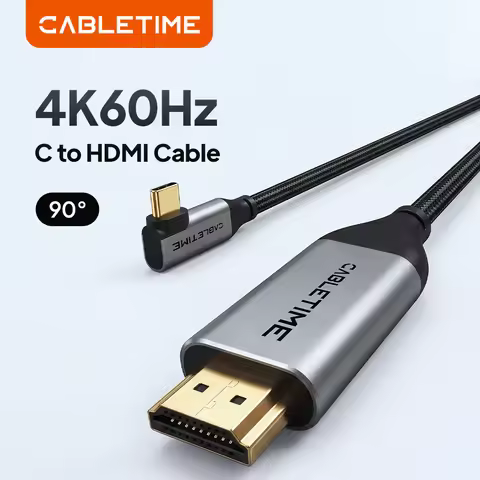 CABLETIME 4K USB C to HDMI Cable 90 Degrees Support 4K@60Hz Resolution Aluminum Shell for Laptop Mon
