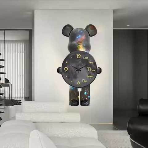 Large Wall Bear Clock Creative Noiseless Bear Digital Wall Clock Aesthetic Luxury Livingroom Decorat