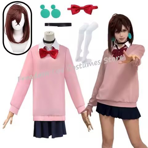 Momo Ayase Cosplay Costume Wig Anime Dandadan Skirt School Uniform Earrings Choker Halloween Carniva
