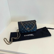 Chanel香奈兒 黑金羊皮菱格Woc鏈條包/發財包 斜背包 肩背包