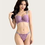 Lingerie Rhinestone Lace Push Up Panties 2-Piece Lingerie Set LF1M