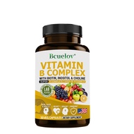 Bcuelov 8-Complete B Vitamin Complex Vegetarian Capsules 120 Capsules B1 B2 B3 B5 B6 B7 B9 B12 Bioti