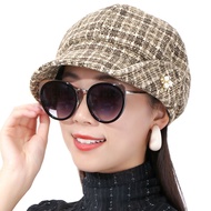 Instant Hair Quality Hat Female Autumn Winter Korean Version Casual Fashion Octagonal Hat British Plaid Pumpkin Hat Newsboy Hat Short-Brimmed Beret