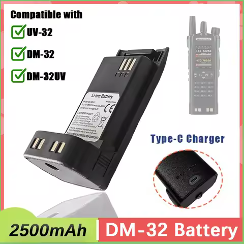 Baofeng DM-32 Walkie Talkie Li-ion Battery Type-C Charge UV-32 Battery Replacement 2500mAh BC-32UV F