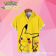 Pikachu Men's Shirts Pokemon Summer Oversized S-5XL New Blouse Children's Harajuku Streetwear Hawaii