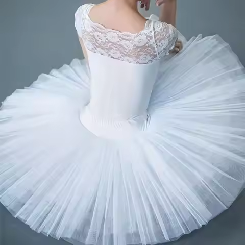 Professional Ballet Swan Lake Tutu White Black Elastic Waist Adults Ballerina 5 Layers Hard Mesh Tul