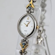 SEIKO ALBA 精工 阿爾巴 女士腕錶 附藍色寶石 石英機芯 V400-5100 金色 銀色 複合式錶帶 手錶 古董錶