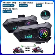 Y10-2X Motorcycle Helmet Bluetooth Headset Dual 300m Intercom Bluetooth 5.3 IPX6 Waterproof Intellig