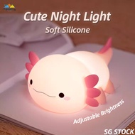 {SG} Cute Axolotl Night Light Soft Silicone Kids Sleep Lamp USB Charging Adjustable Brightness Bedro