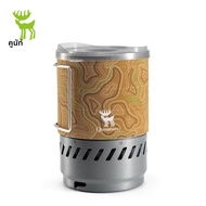 Qunature เตาแก๊สกลางแจ้งหม้อระบบทําอาหารแบบพกพา 600ml น้ําหนักเบาแบบบูรณาการความร้อนเดินป่าหม้อหุงข้