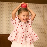 Iookbookpetite bowie top pink pommette เสื้อผูกโบว์แขนตุ๊กตาเด็ก รุ่น Bowie สี Pink Pommette