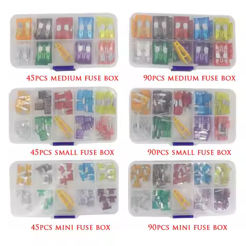 Combination car fuse 45/90PCS mini/small/medium size 5~40A 32V Assortment Automotive Blade Type Fuse