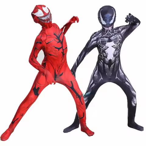 Kids Venom Costume Boys Cosplay Superhero Venom Super Hero Costume Zentai Suit Jumpsuit Bodysuit Par