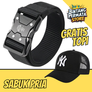 Sabuk Pria Gratis Topi - Ikat Pinggang Tactical Nylon Kanvas Kepala fiber (BPS-TOPI/SBK009)