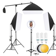 Ring Light 135W ไฟถ่ายรูป ไฟไลฟ์สด ไฟสตูดิโอ 50x70cm Softbox & Boom Arm & 80cm Reflector Live Stream