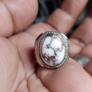 Cincin batu pirus putih dim 14-17 mm asli original urat merah hitam ceplok kuro dim kantoran / pirus