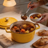 20cm Enameled Cast Iron Pot - Yellow & White Casserole Dutch Oven