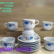 CANGKIR MOTIF BUNGA ROS 1.SET 12 PCS ( 6 GELAS + 6 PIRING TATAKAN ) GELAS KOPI TEH